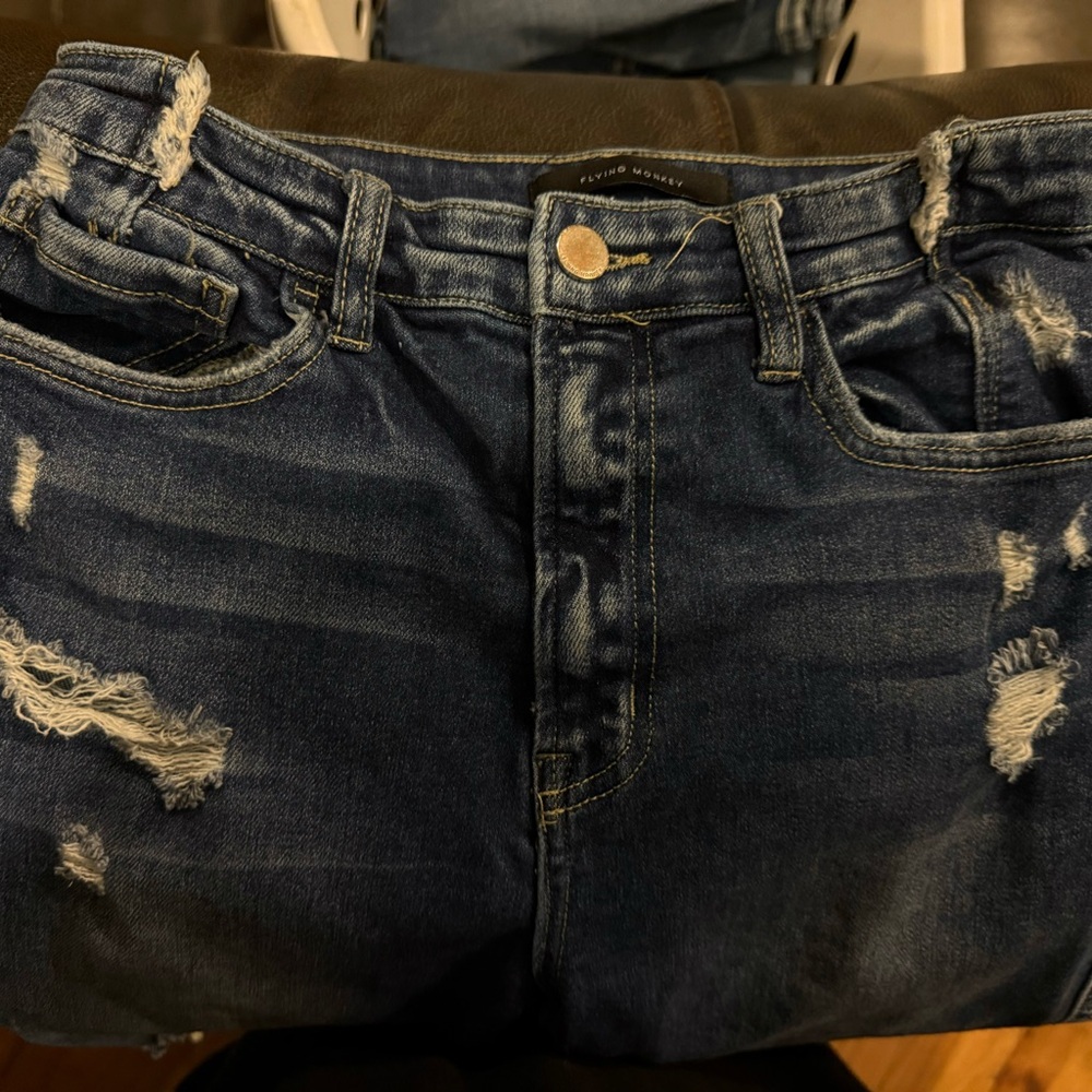 Flying Monkey Distressed Blue Flare Jeans